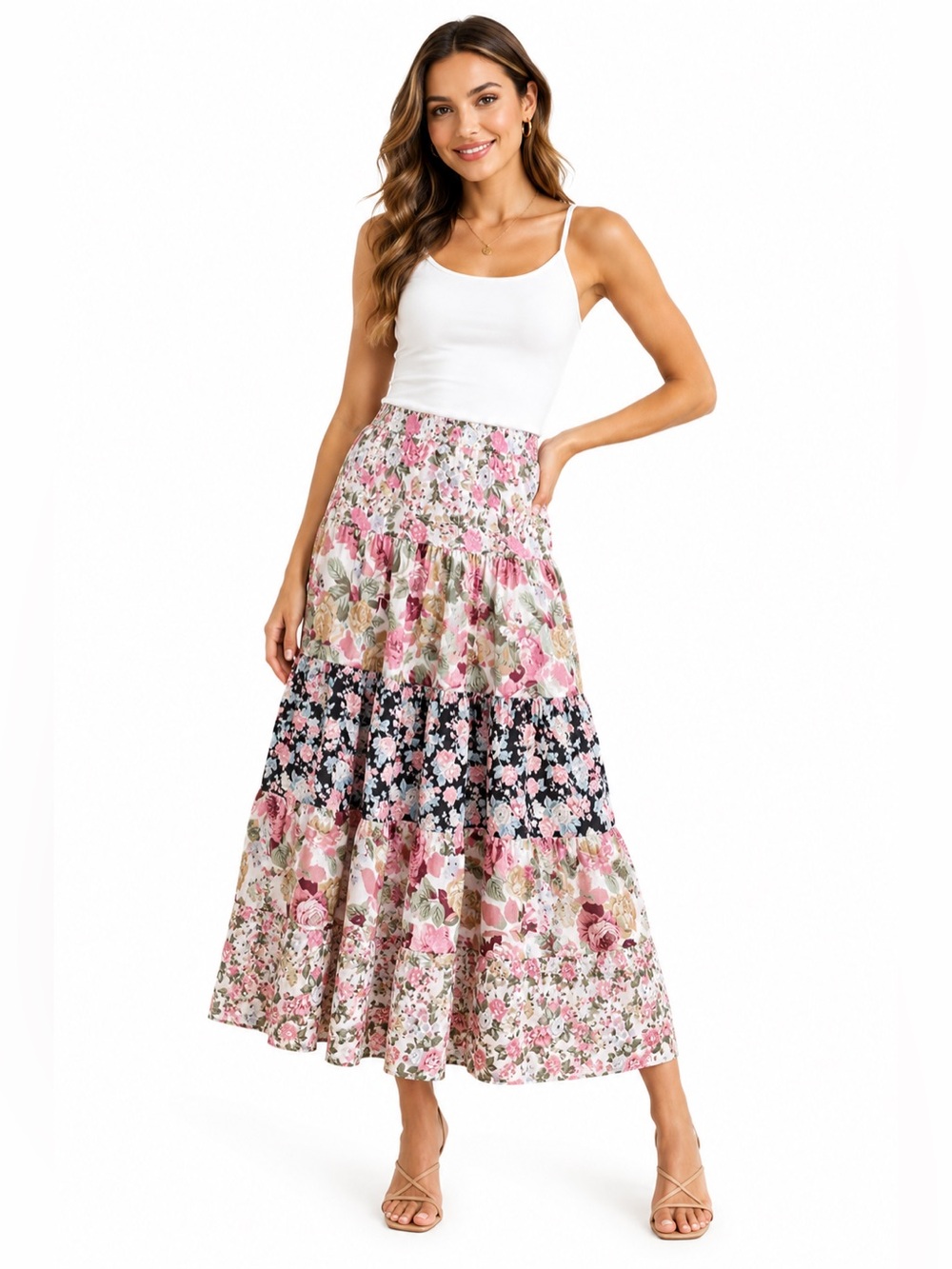 Floral Tiered Cottagecore Skirt Size Small
